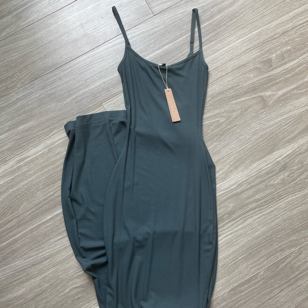 NWT SKIMS Soft Lounge Long Slip Dress In Deep Sea Blue Green Sz XXS - Picture 4 of 8